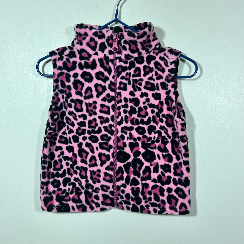 Kidgets 2000s Pink Leopard Print Fleece Zip Up Vest Toddler Girls 24 Months EUC